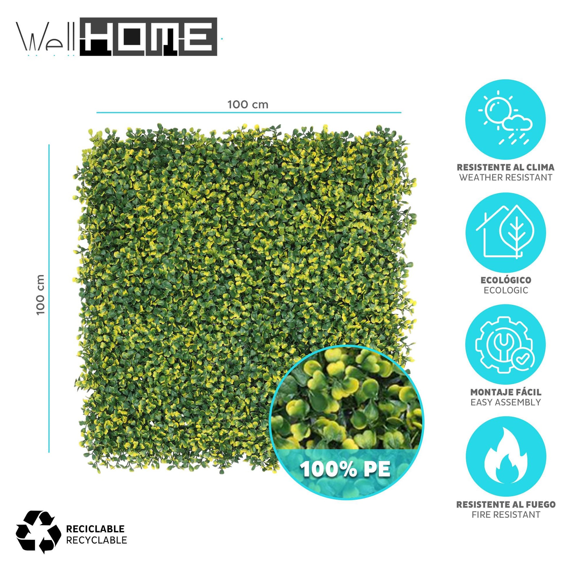 Jardín Vertical Artificial 100x100cm Well Home Hojas Verdes De Estilo Moderno_1