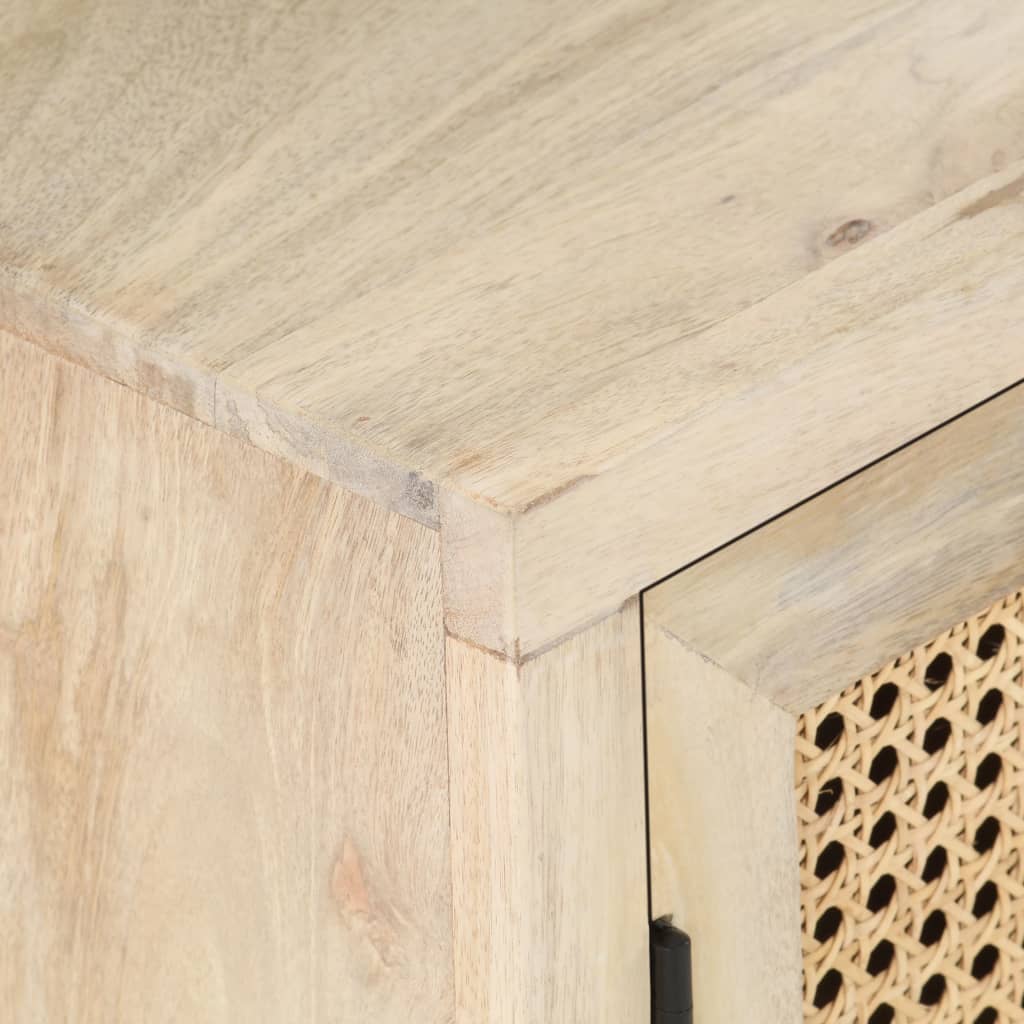 Mesita De Noche Madera Maciza Mango Y Caña Natural 40x30x50 Cm_3