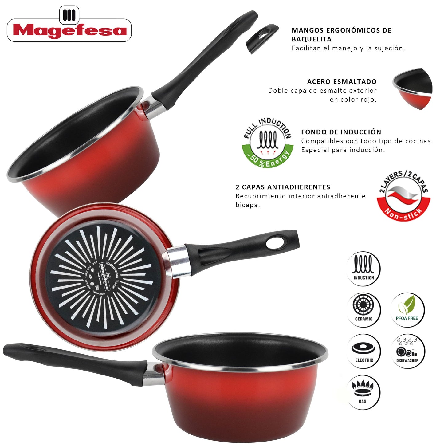 Cazo 'sr' Ø16cm Acero Esmaltado Rojo Magefesa