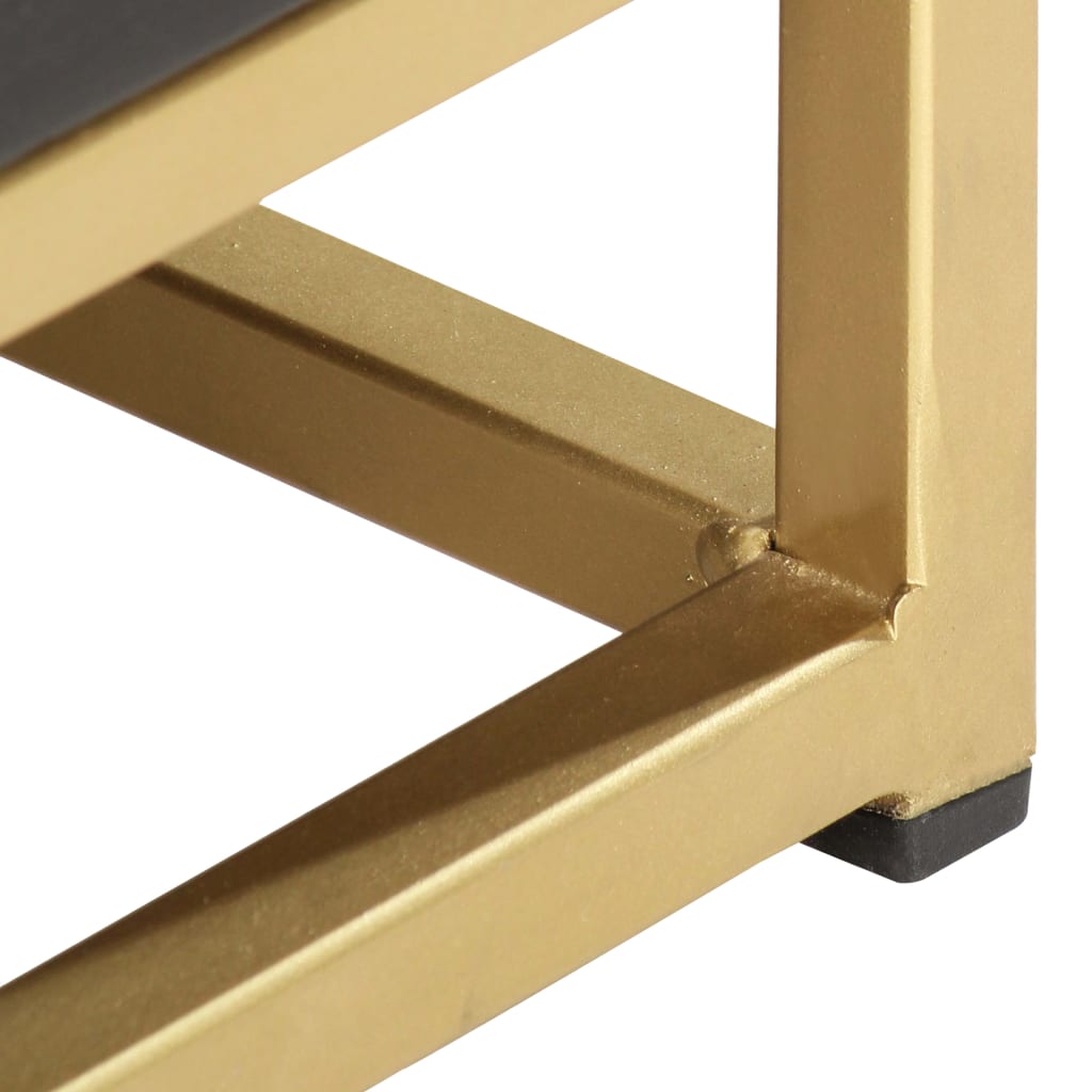 Mesita De Noche Madera Maciza Mango Negro Y Dorado 40x30x50cm_4