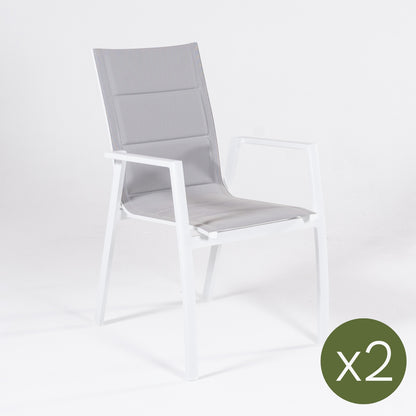 Pack 2 Sillones Para Terraza, Acolchados Y Apilables, Aluminio Y Textilene, Color Blanco, 57x69x94 Cm_2