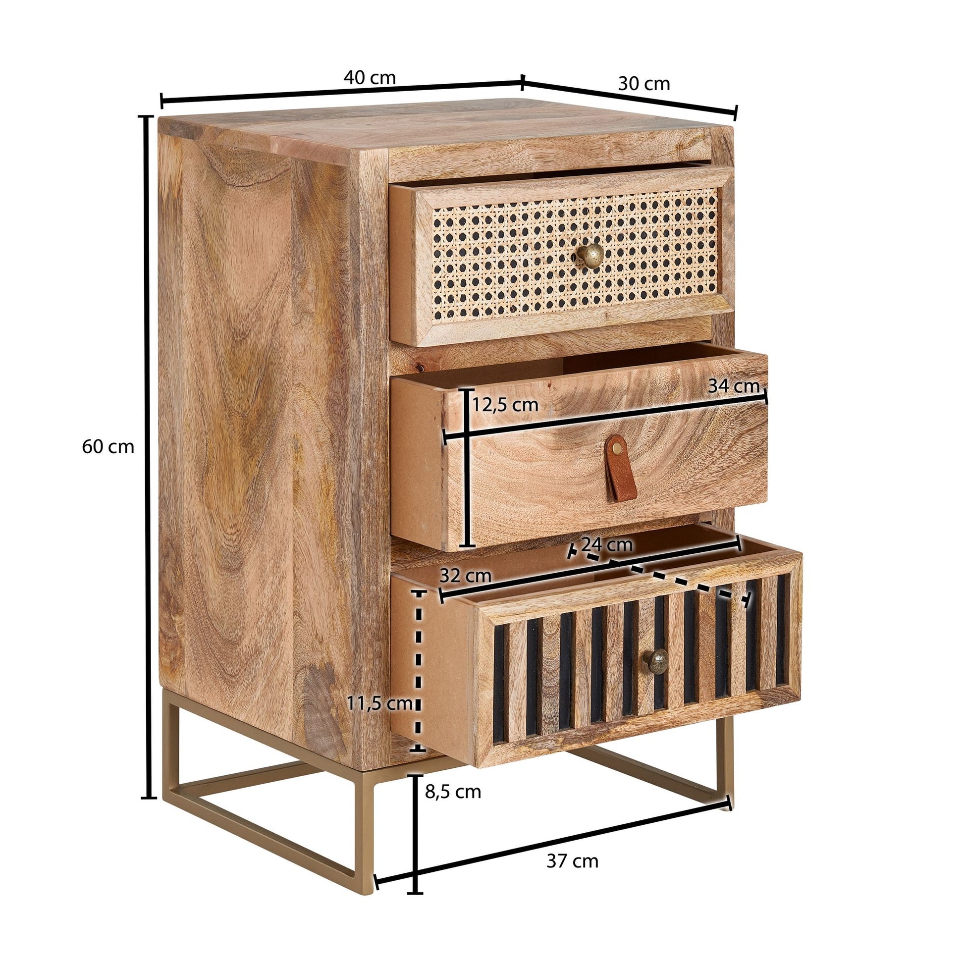 Mesita De Noche Mango Madera Maciza / Metal 40x60x30 Cm_3