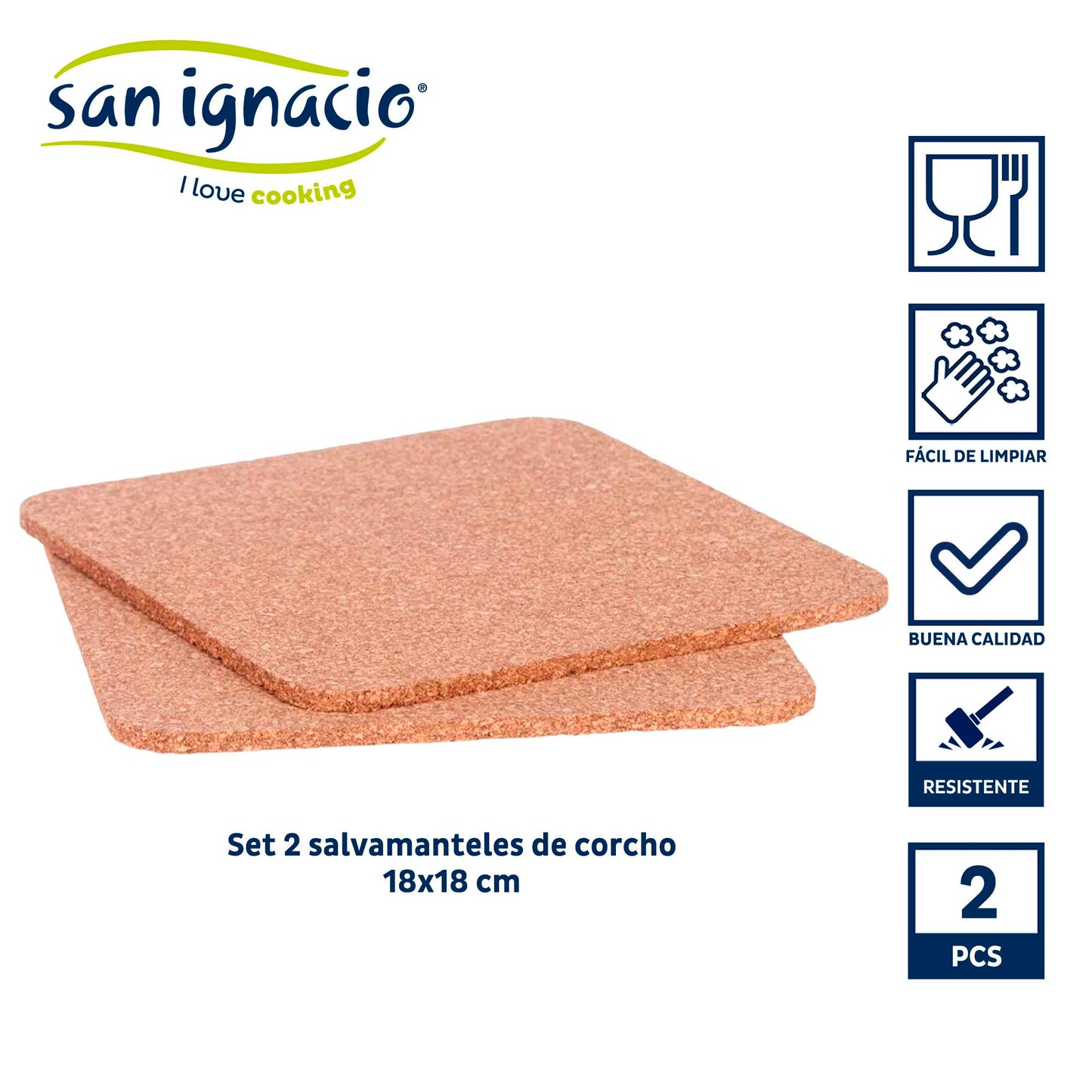 Set 2 Salvamantel Corcho Cuadrado 18 Cm  Colección Kinvara