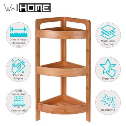 Well Home Estantería De Baño Con 3 Estantes En Bambú H.61cm_1