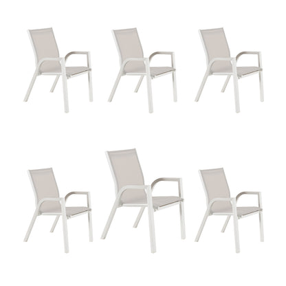 Pack 6 Sillones Para Exterior, Sillón Apilable, Aluminio Y Textilene, Color Blanco, Silla:90x66x56_0