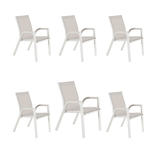 Pack 6 Sillones Para Exterior, Sillón Apilable, Aluminio Y Textilene, Color Blanco, Silla:90x66x56_0