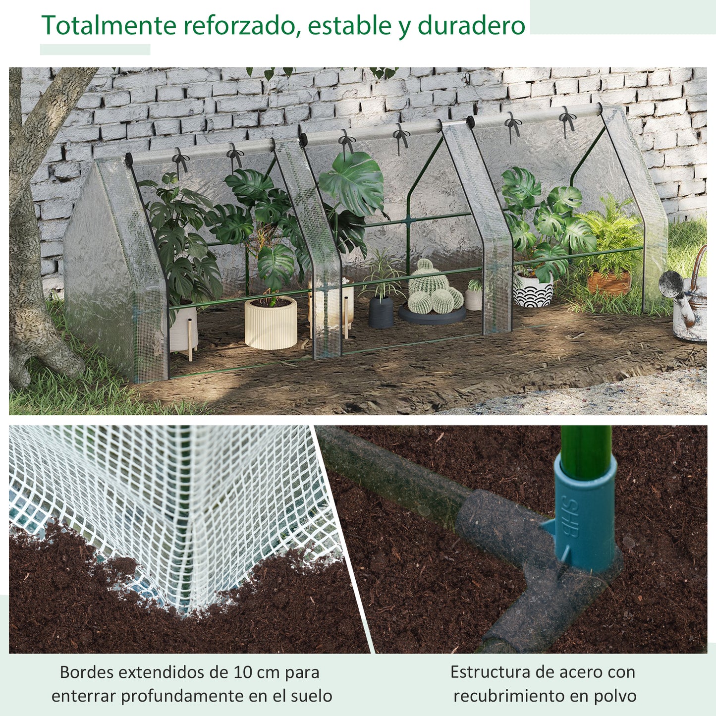 Outsunny Invernadero De Terraza 270x90x90 Cm Con Ventanas Cultivo Plantas Blanco_4