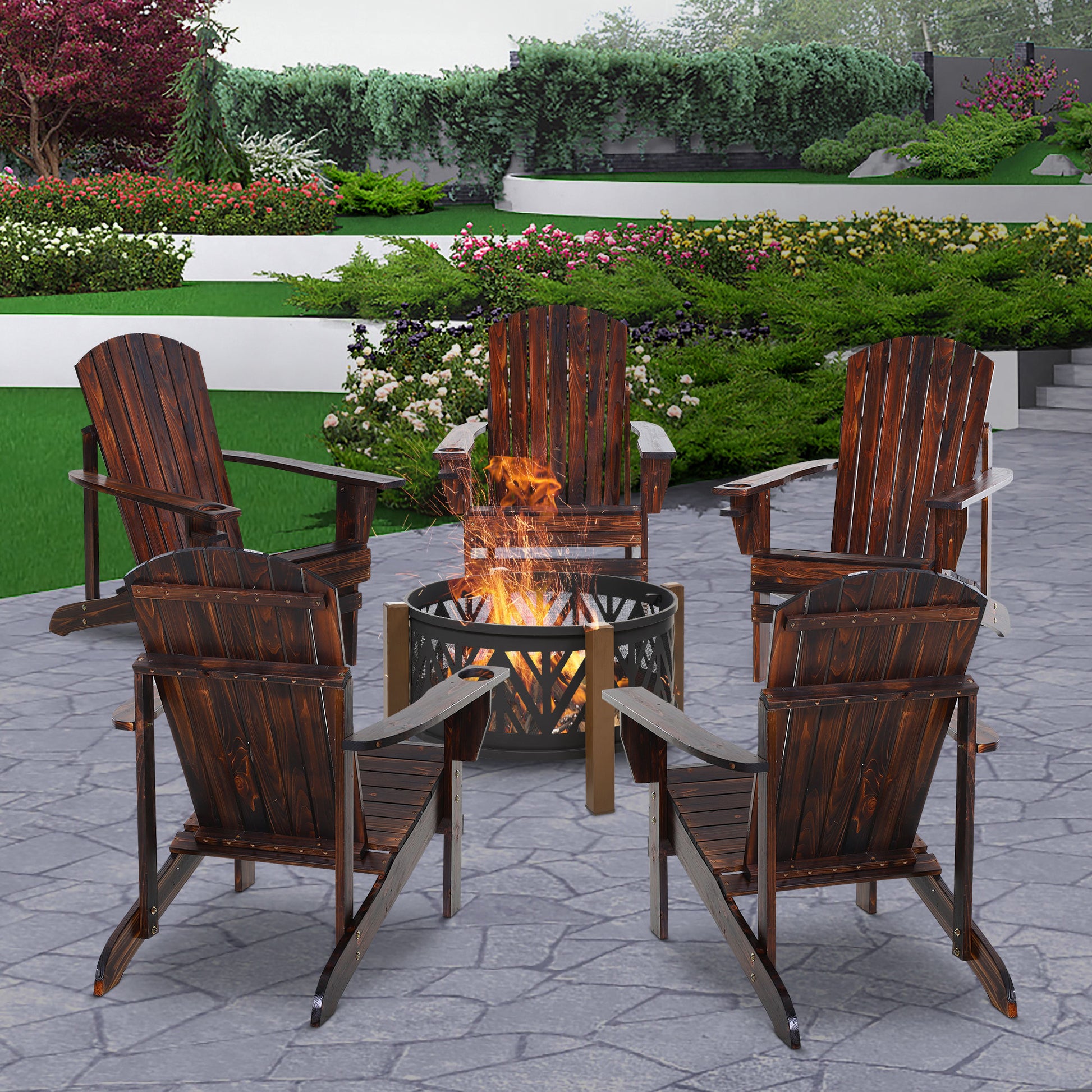 Outsunny Silla Adirondack Jardín De Madera Con Reposabrazos 72x95x93 Cm Marrón_3