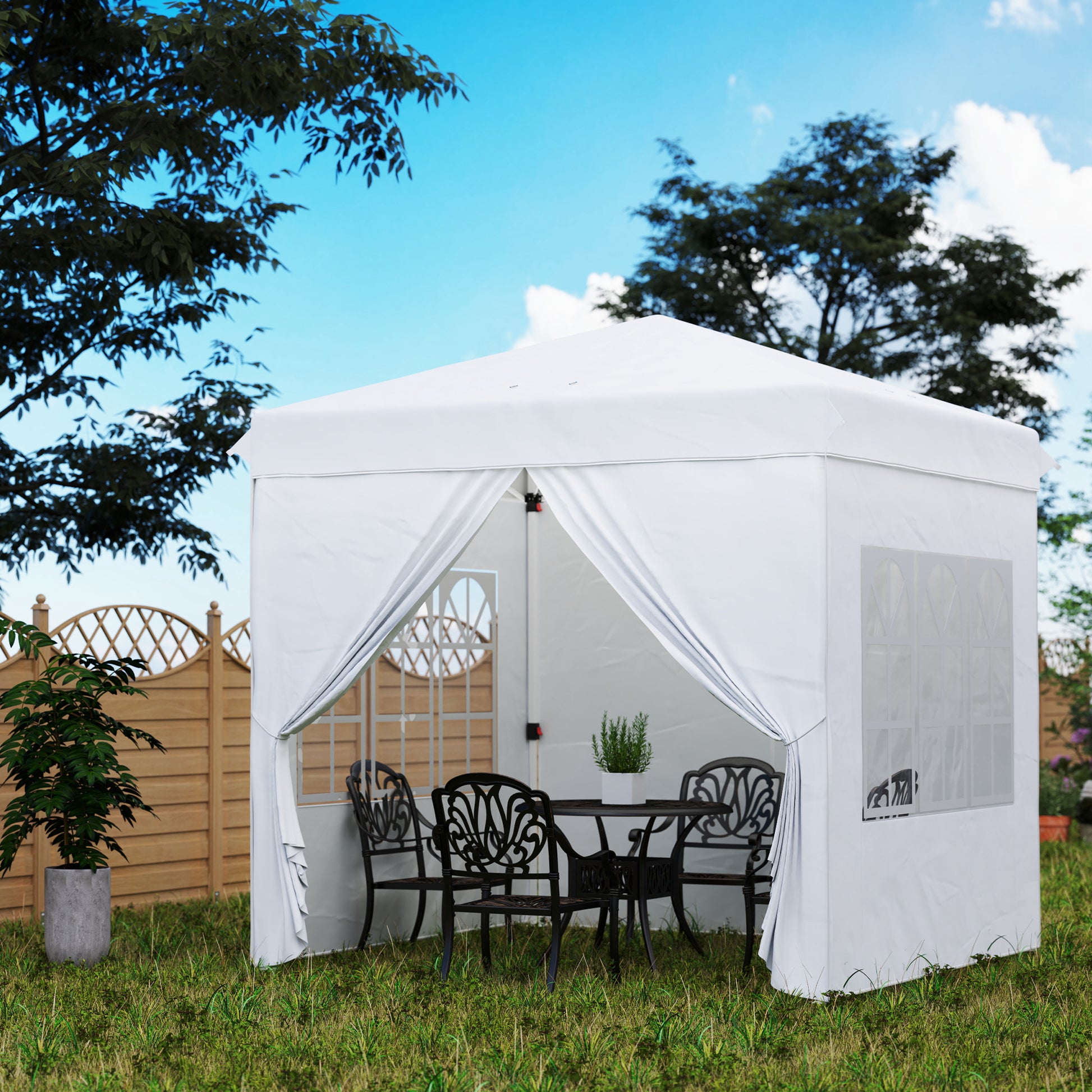 Outsunny Carpa Plegable Pop-up 2,5x2,5 M Con 4 Paredes Laterales Anti-uv Blanco_1