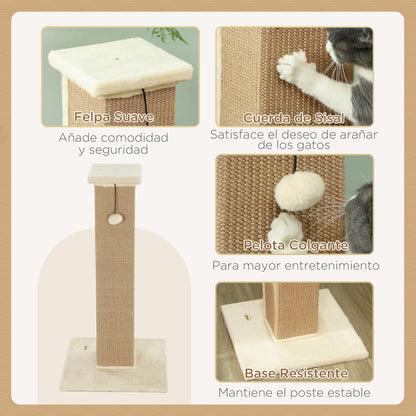 Pawhut Poste Rascador Para Gatos Altura 81 Cm Con Poste De Yute Y Bola Colgante_4