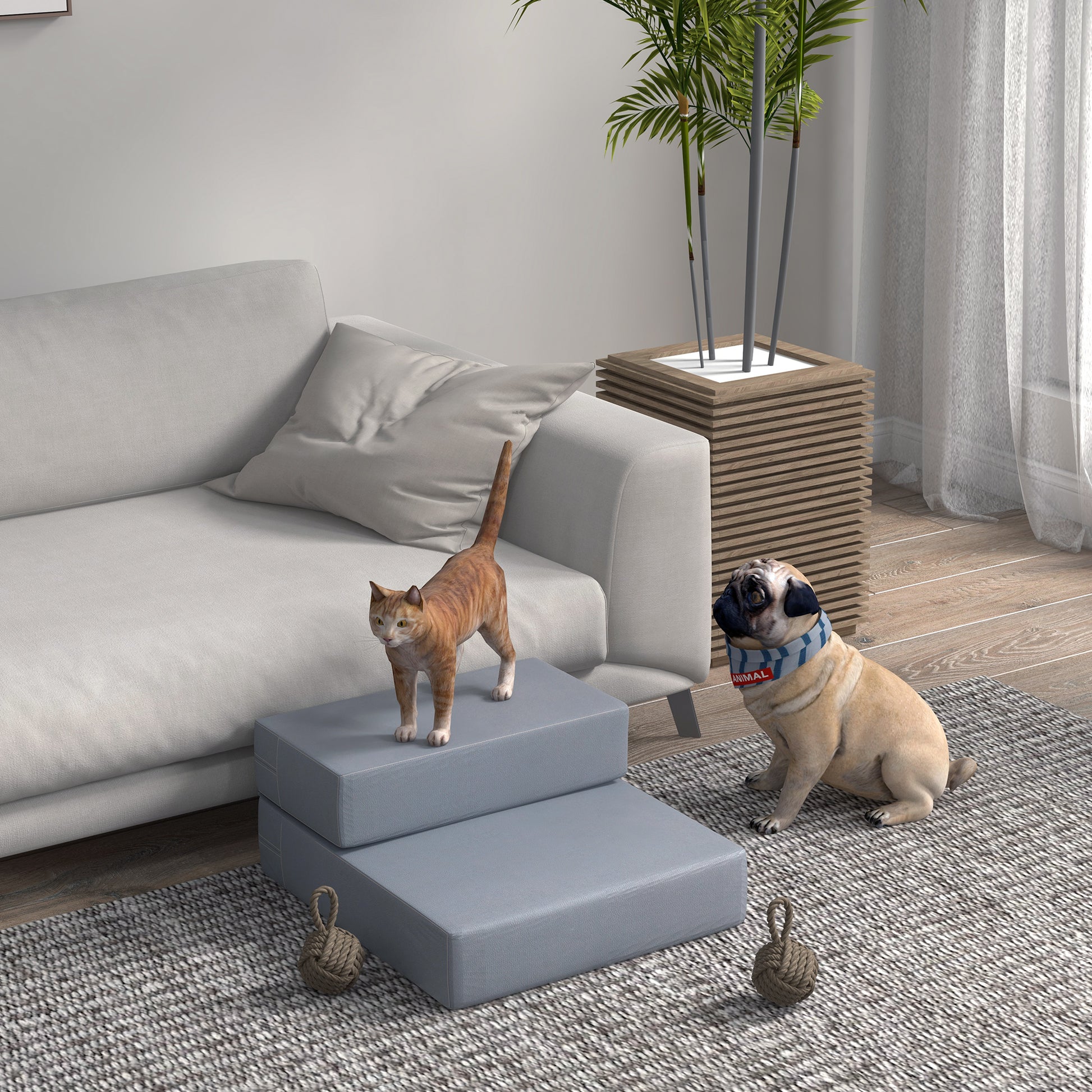 Pawhut Escalera Mascotas 2 Peldaños Cama De Perros Desmontable 45x39x20 Cm Gris_1