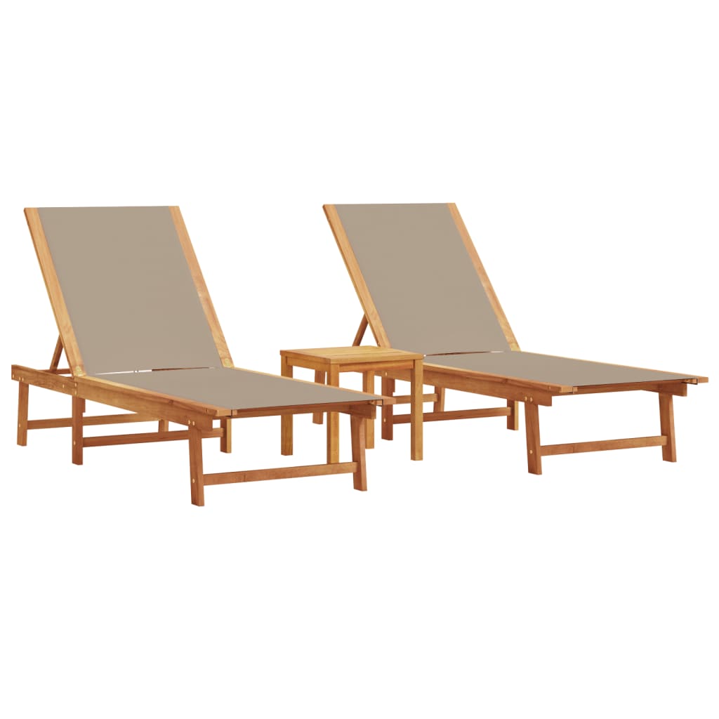Tumbonas 2 Uds Con Mesa Madera Maciza Acacia Y Textileno Taupe / Vetonek_1