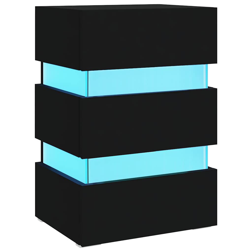 Mesita De Noche Luz Led Madera De Ingeniería Negra 45x35x67 Cm_0