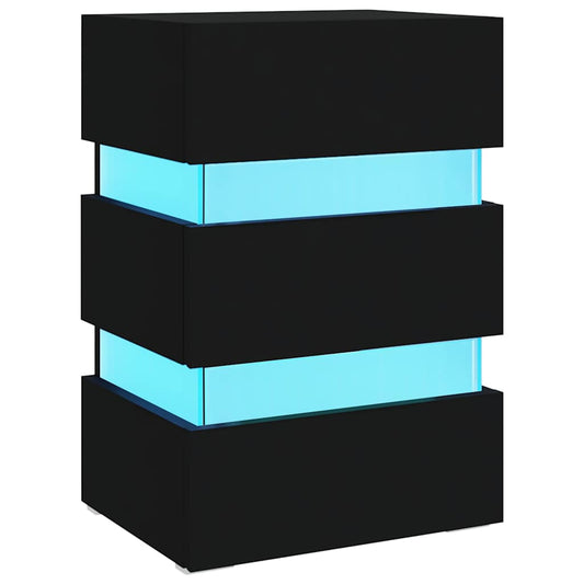 Mesita De Noche Luz Led Madera De Ingeniería Negra 45x35x67 Cm_0