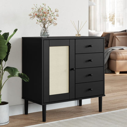 Aparador Senja Aspecto De Ratán Madera Pino Negro 80x40x80 Cm / Vetonek_0