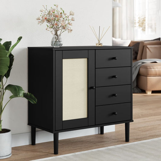 Aparador Senja Aspecto De Ratán Madera Pino Negro 80x40x80 Cm / Vetonek_0