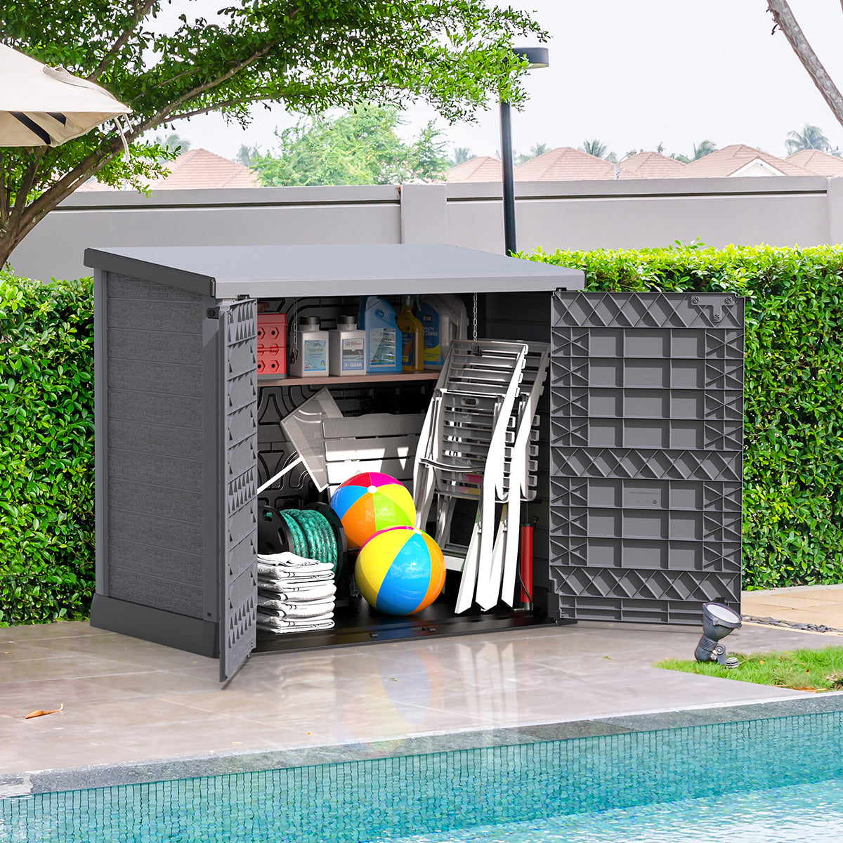 Arcón Cubre Cubos Exterior 1200 L Pvc Gris Claro_4