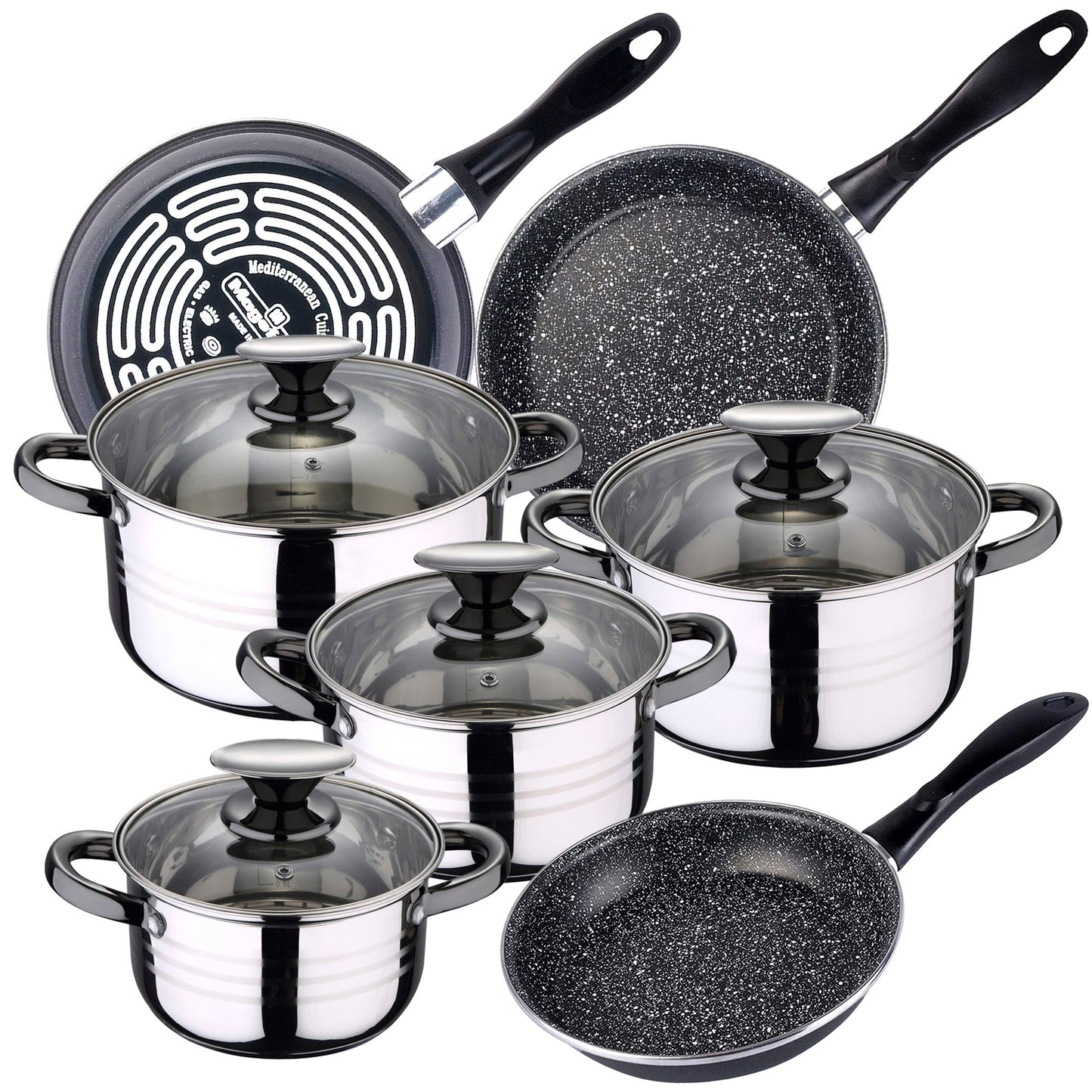 Bateria De Cocina 8 Piezas San Ignacio Dina De Acero Inoxidable Con Juego De Sartenes (18/20/24 Cm) Magefesa K2 Gransasso En Acero Esmaltado_0