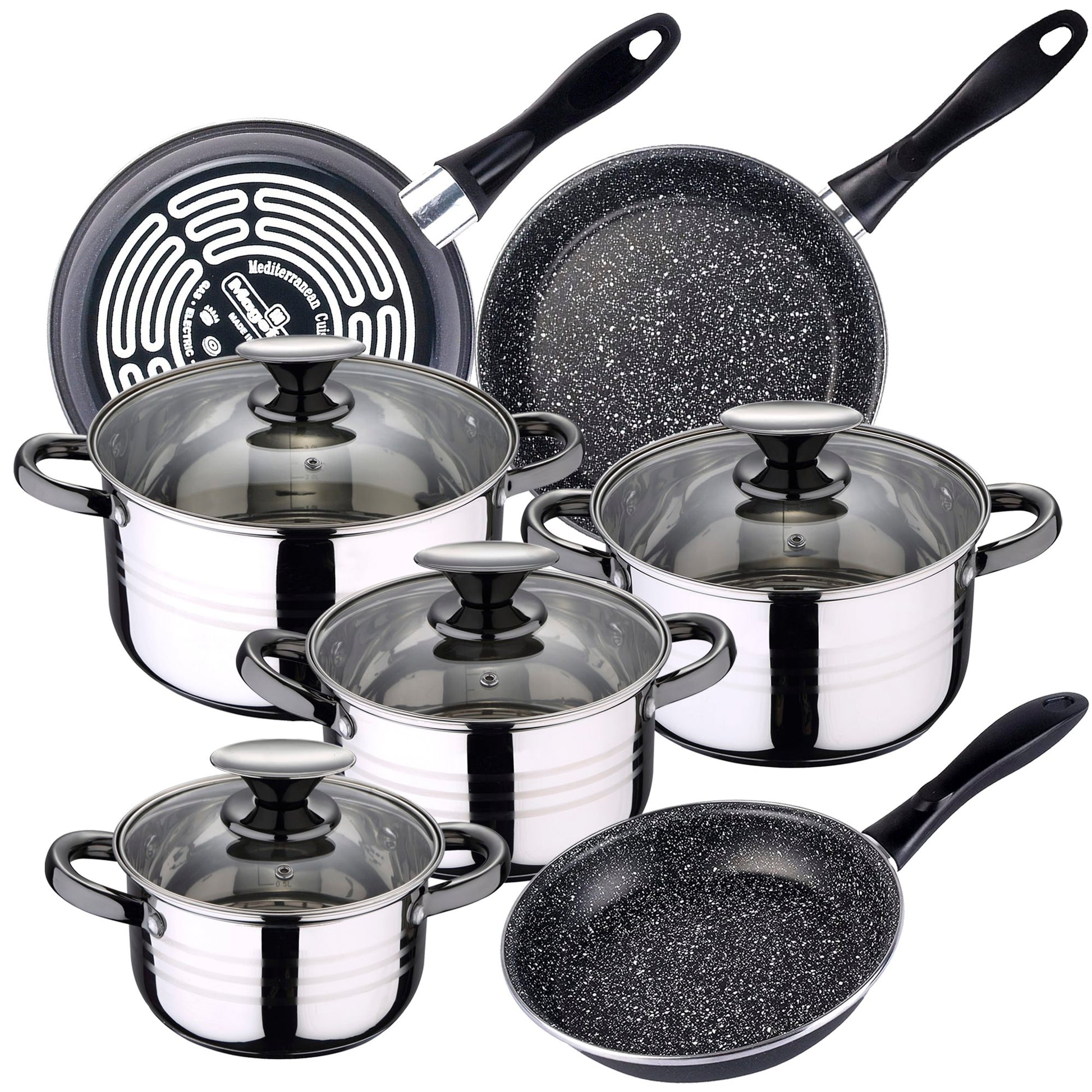 Bateria De Cocina 8 Piezas San Ignacio Dina De Acero Inoxidable Con Juego De Sartenes (18/20/24 Cm) Magefesa K2 Gransasso En Acero Esmaltado_0