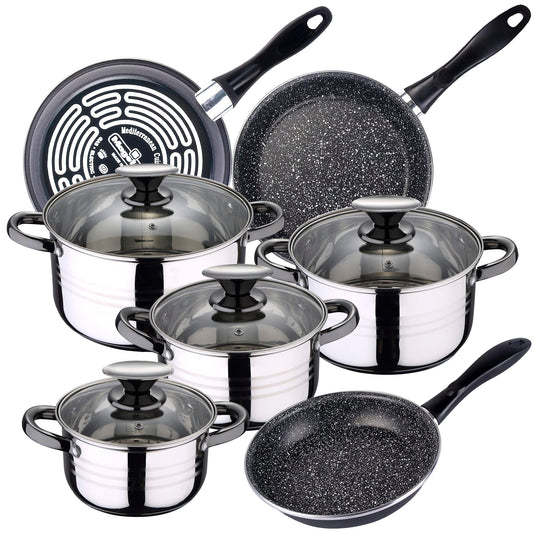 Bateria De Cocina 8 Piezas San Ignacio Dina De Acero Inoxidable Con Juego De Sartenes (18/20/24 Cm) Magefesa K2 Gransasso En Acero Esmaltado_0