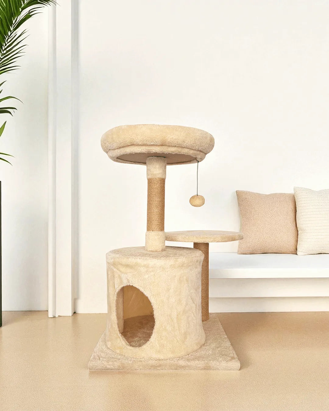 Cama Árbol Para Gatos Nácar, Madera Maciza Y Yute_2
