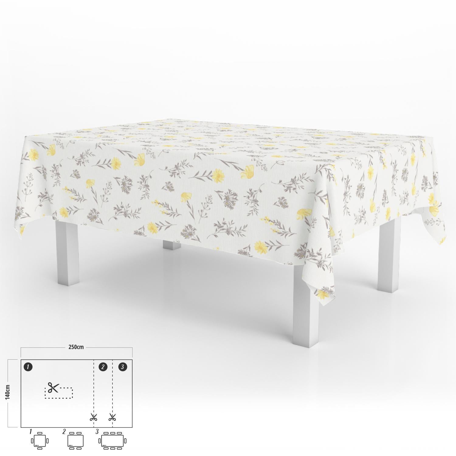 Mantel Hule Rectangular Flores Amarillas Impermeable Antimanchas Pvc 140x250 Cm.  Recortable Uso Interior Y Exterior_0
