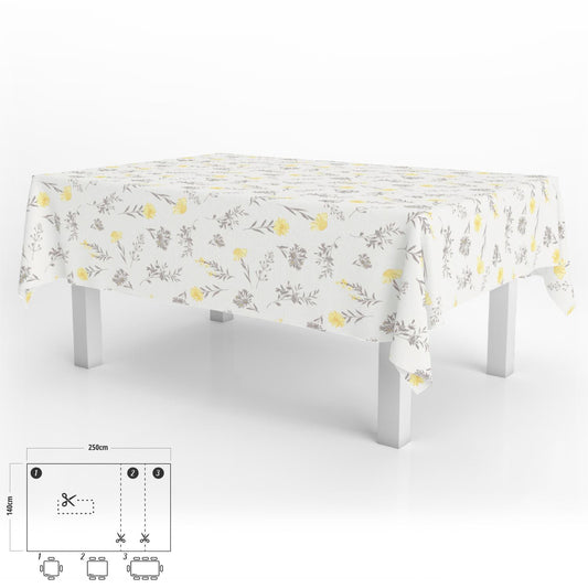 Mantel Hule Rectangular Flores Amarillas Impermeable Antimanchas Pvc 140x250 Cm.  Recortable Uso Interior Y Exterior_0