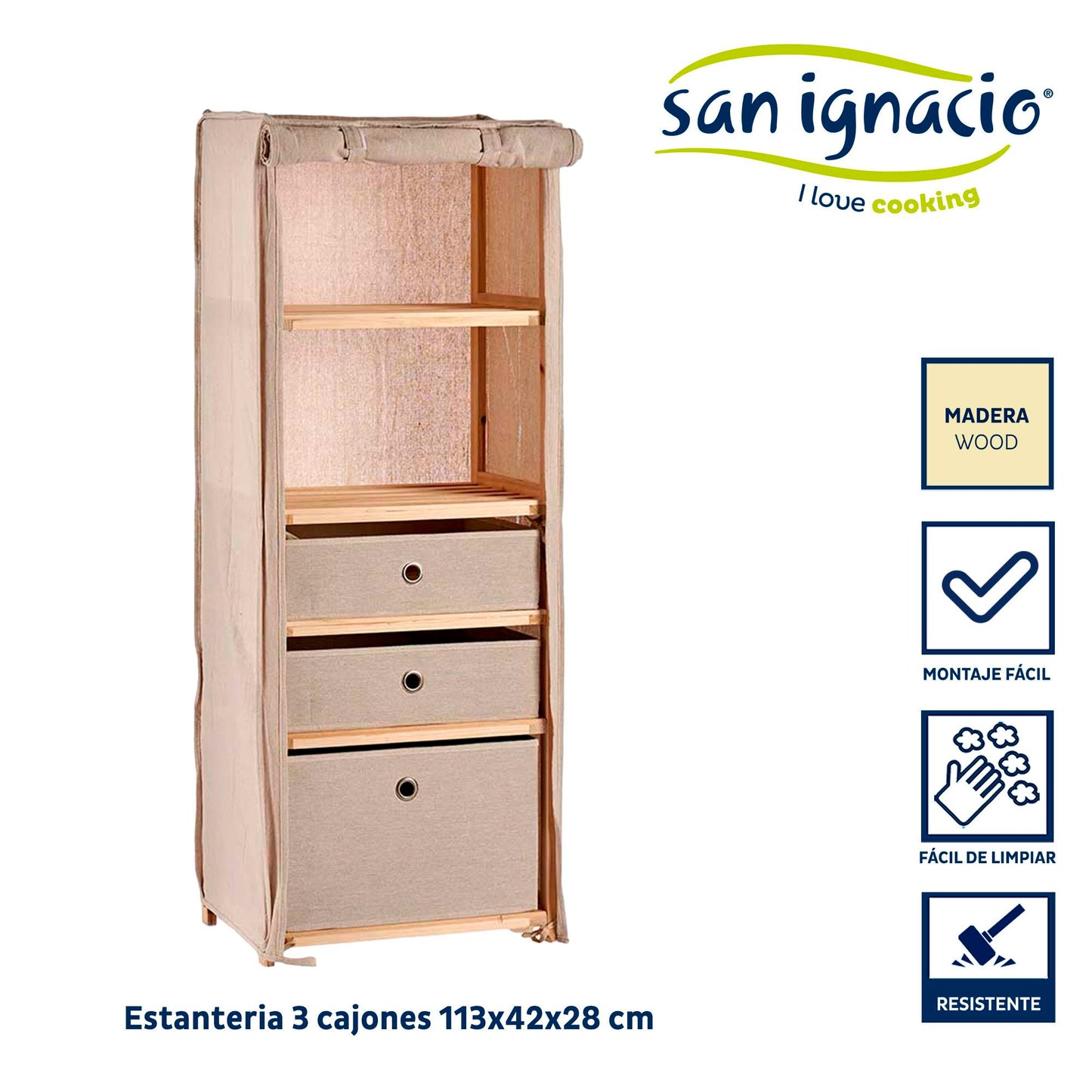 Estantería 3 Cajones Natural - Colección Kipit