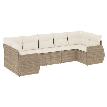 Set Sofás De Jardín 7 Piezas Y Cojines Ratán Sintético Beige / Vetonek_0