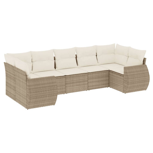 Set Sofás De Jardín 7 Piezas Y Cojines Ratán Sintético Beige / Vetonek_0