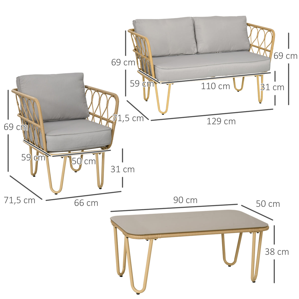 Muebles De Jardín Outsunny Acero, Pe Madera Natural 129x71.5x69 Cm_2