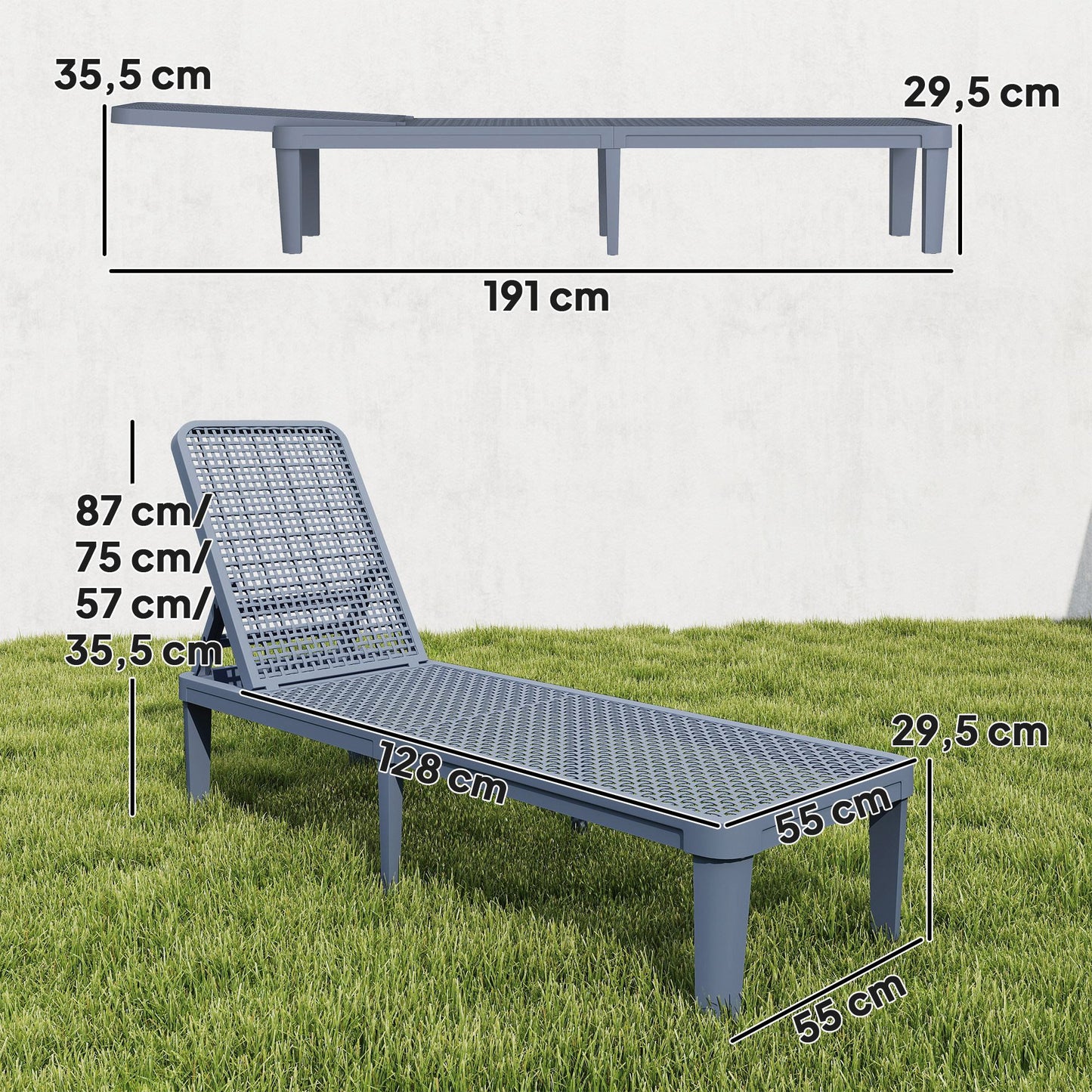 Outsunny Tumbona Jardín Exterior Con Respaldo Ajustable 191x55x35,5 Cm Gris_2