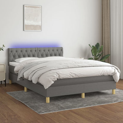 Cama Box Spring Colchón Y Luces Led Tela Gris Oscuro 140x190 Cm / Vetonek_3