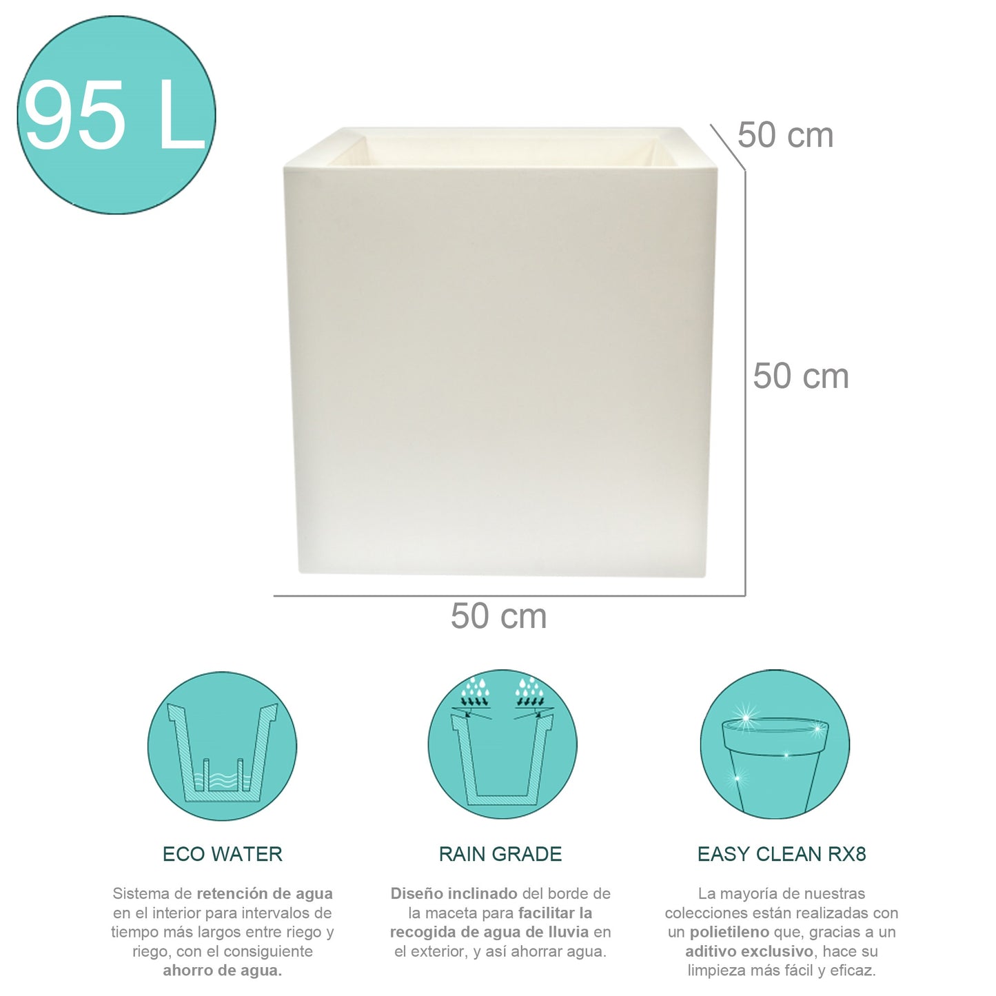 Macetero De Polietileno Blanco 50x50 Cm_1