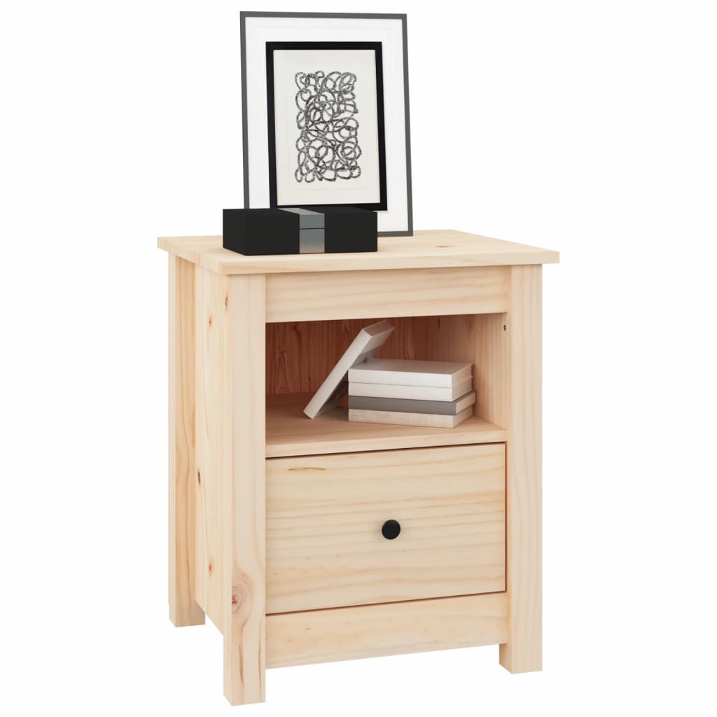 Mesita De Noche Madera Maciza De Pino 40x35x49 Cm_2