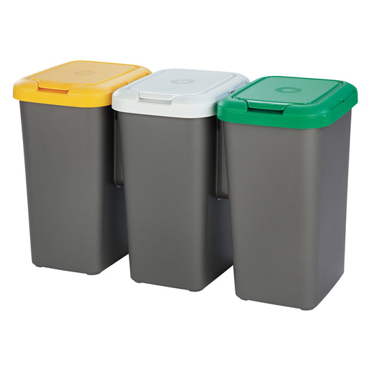 Papelera Reciclaje 3 Compartimentos, 75 Litros, Dimensiones: 78,5 (ancho) X 33 (profundo) X 47,5 (alto) Cmplástico - Multicolor