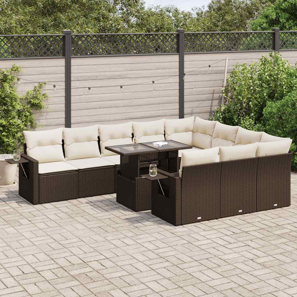 Set De Sofás De Jardín 11 Pzas Cojines Ratán Sintético Marrón / Vetonek_4