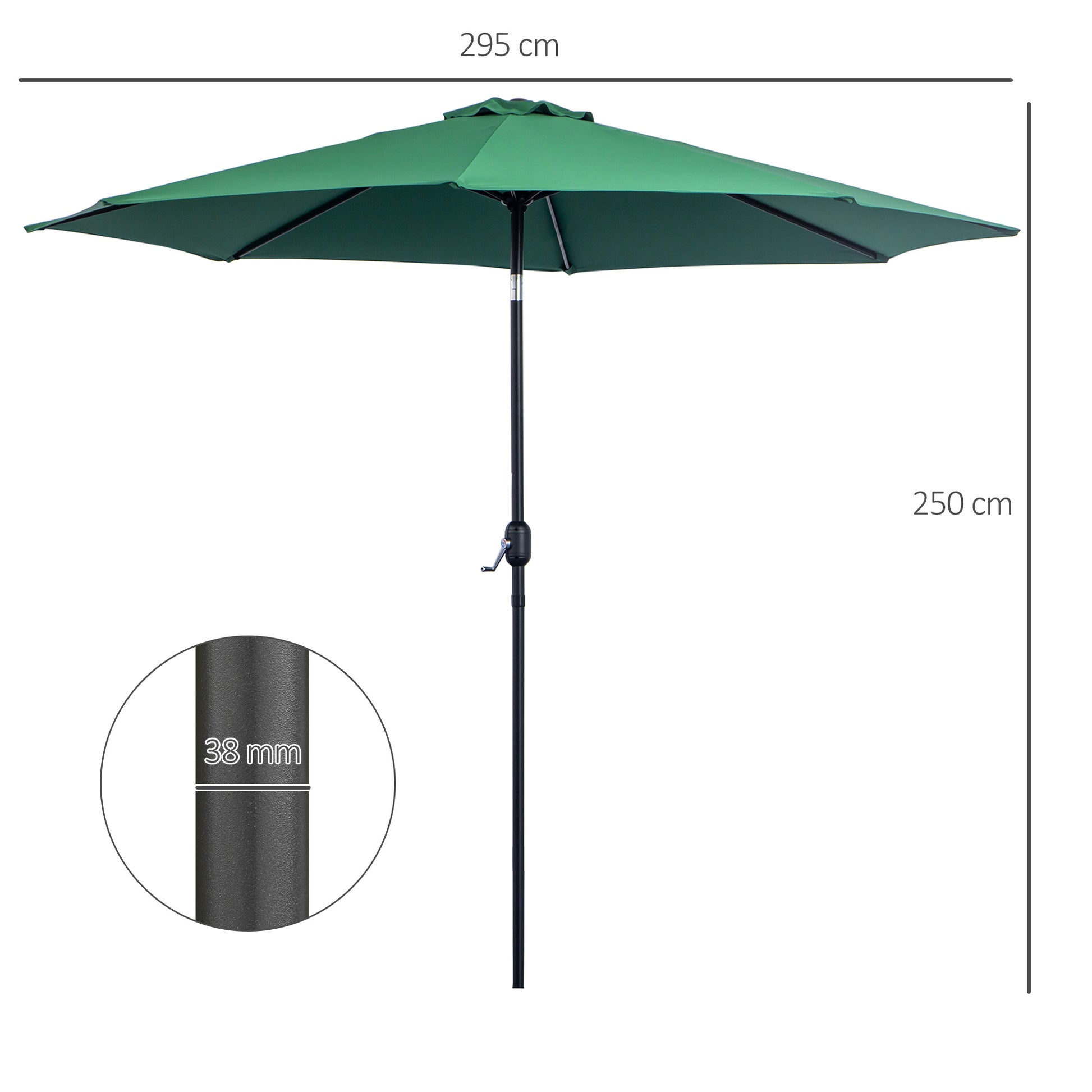 Outsunny Sombrilla De Jardín Ø295x250 Cm Con Manivela E Inclinación Verde_2