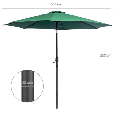 Outsunny Sombrilla De Jardín Ø295x250 Cm Con Manivela E Inclinación Verde_2