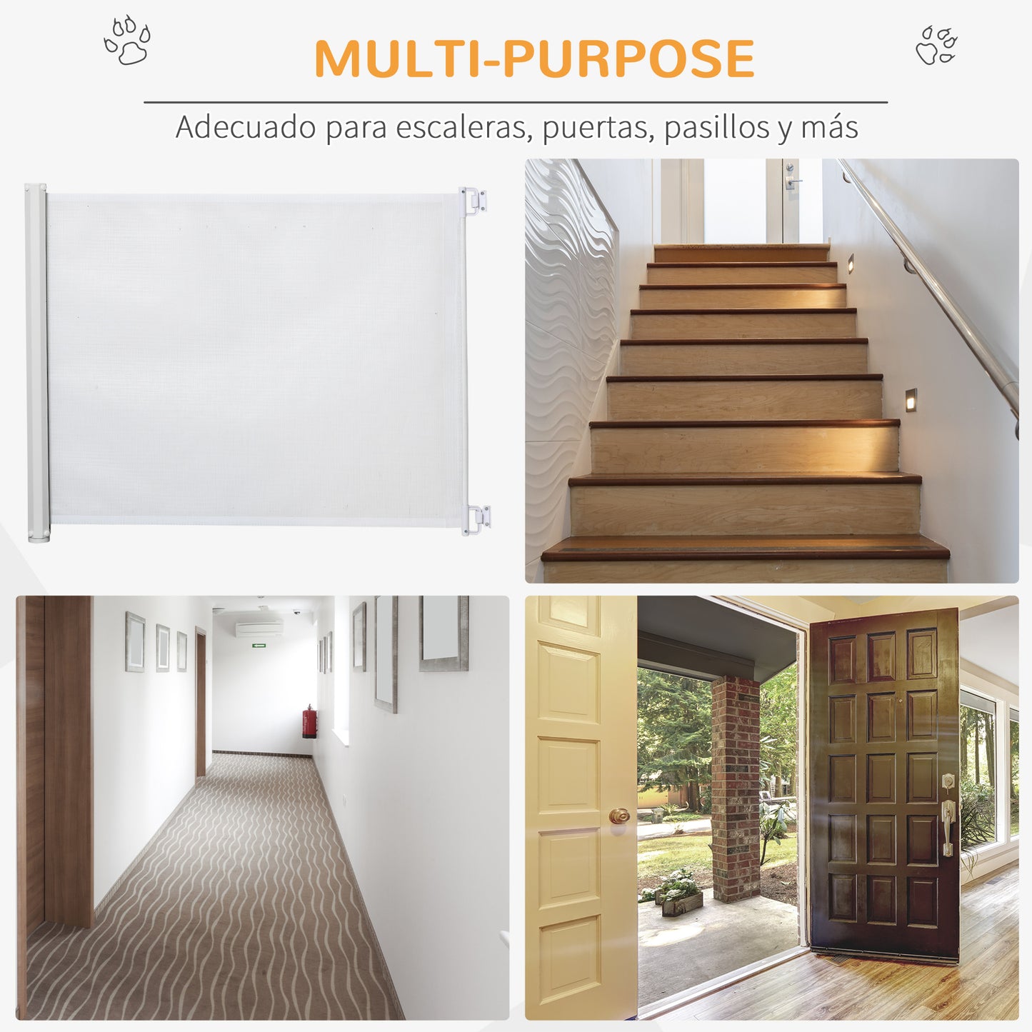 Pawhut Barrera Para Perros Retráctil Con Ancho Ajustable 5,5-115 Cm Blanco_3