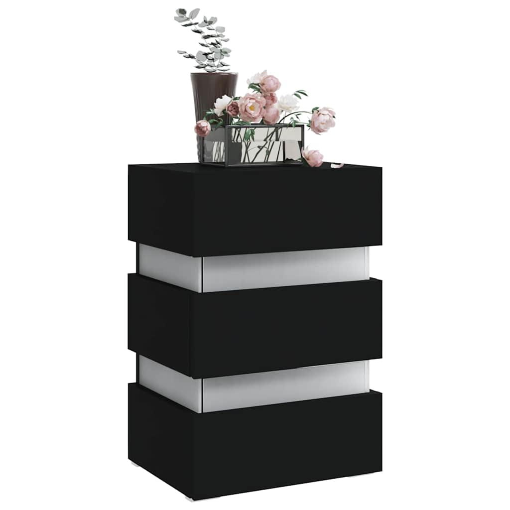 Mesita De Noche Luz Led Madera De Ingeniería Negra 45x35x67 Cm_1