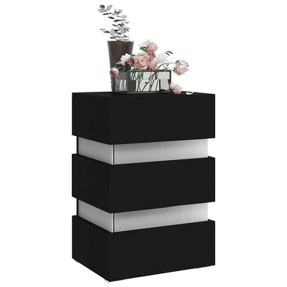 Mesita De Noche Luz Led Madera De Ingeniería Negra 45x35x67 Cm_1