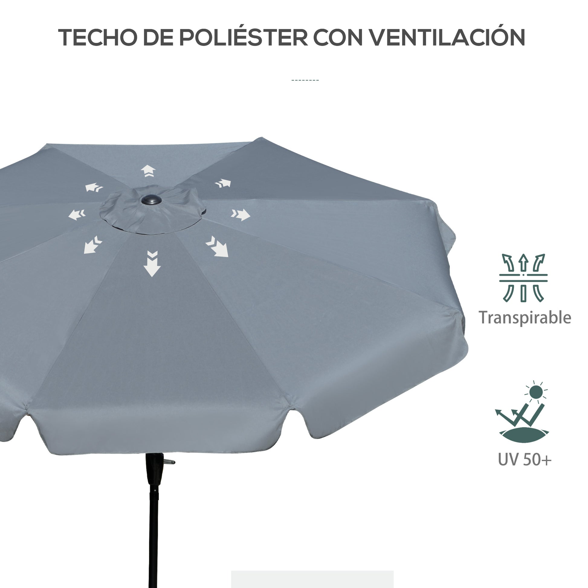 Outsunny Sombrilla De Jardín De Aluminio Ø266x250 Cm Con Ángulo Ajustable Gris_5