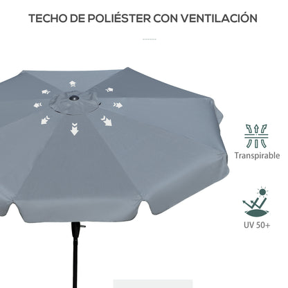 Outsunny Sombrilla De Jardín De Aluminio Ø266x250 Cm Con Ángulo Ajustable Gris_5