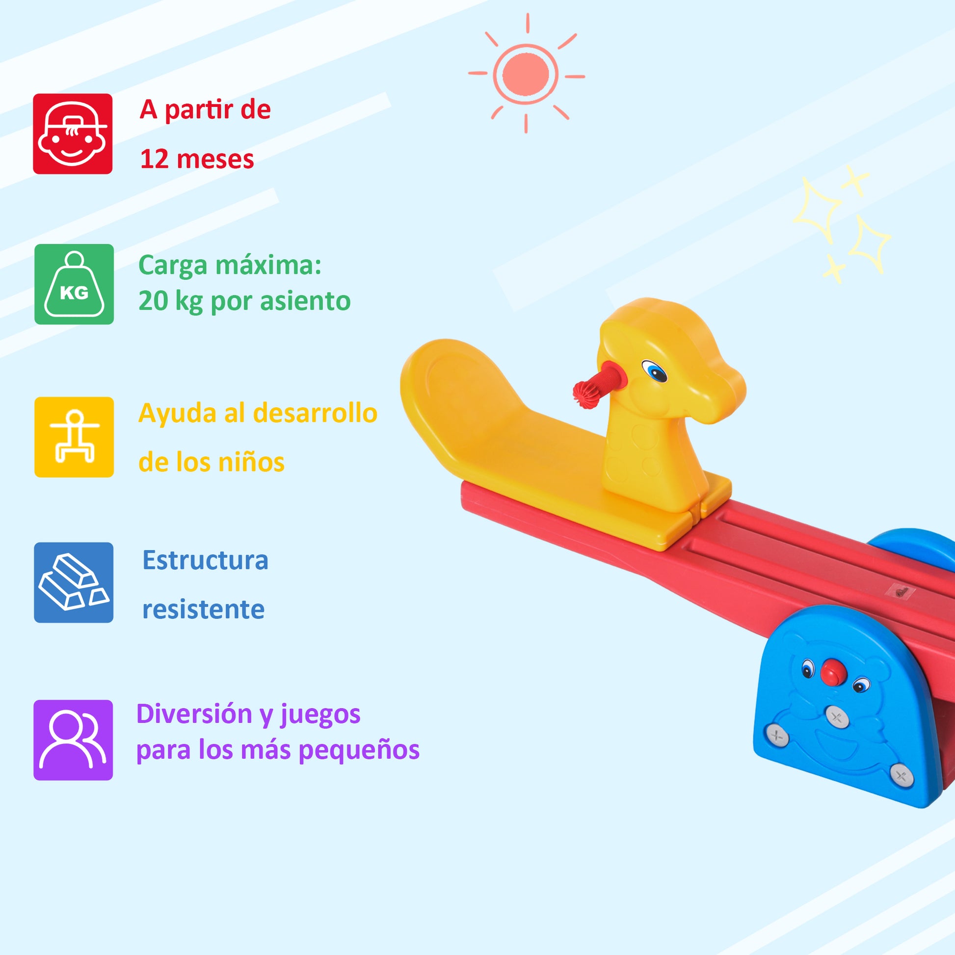 Homcom Balancín Para Niños Sube Y Baja Con Respaldo Carga 20kg Por Asiento Forma_4