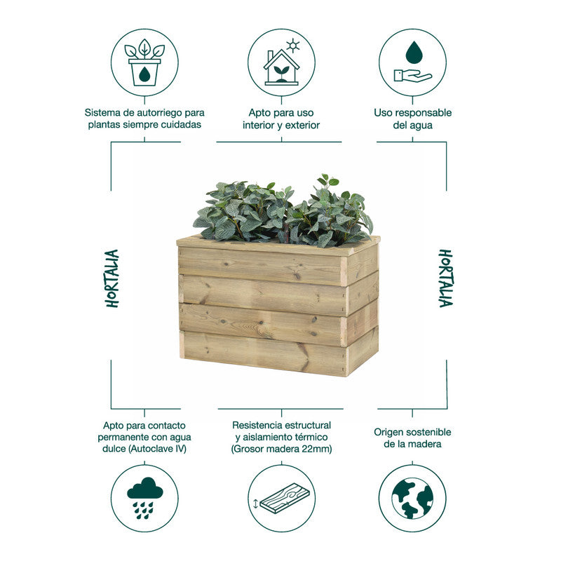 Jardinera De Madera Con Autorriego 60x34x40 Cm Nidum Basic Hortalia_4
