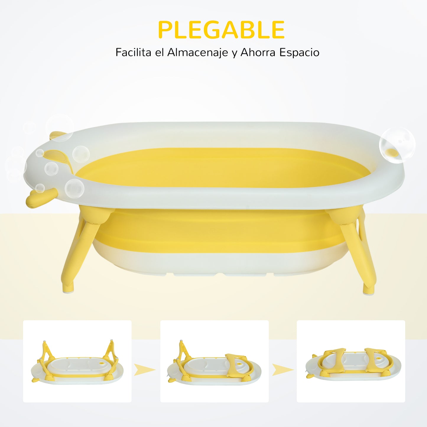 Homcom Bañera Plegable Bebé Recién Nacido Hasta 3 Años 35l Con Cojín Y Tapón_5