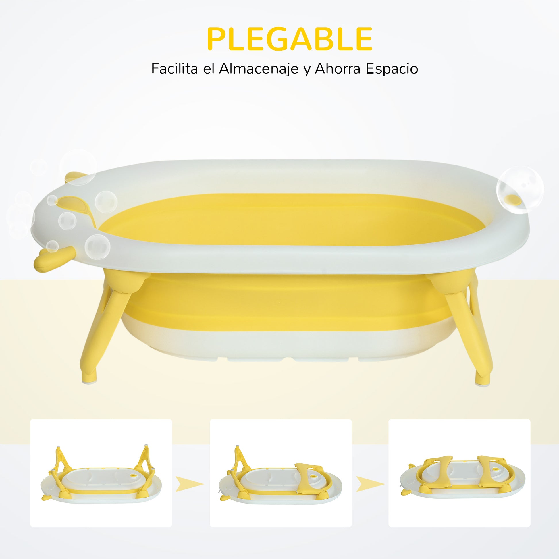Homcom Bañera Plegable Bebé Recién Nacido Hasta 3 Años 35l Con Cojín Y Tapón_5