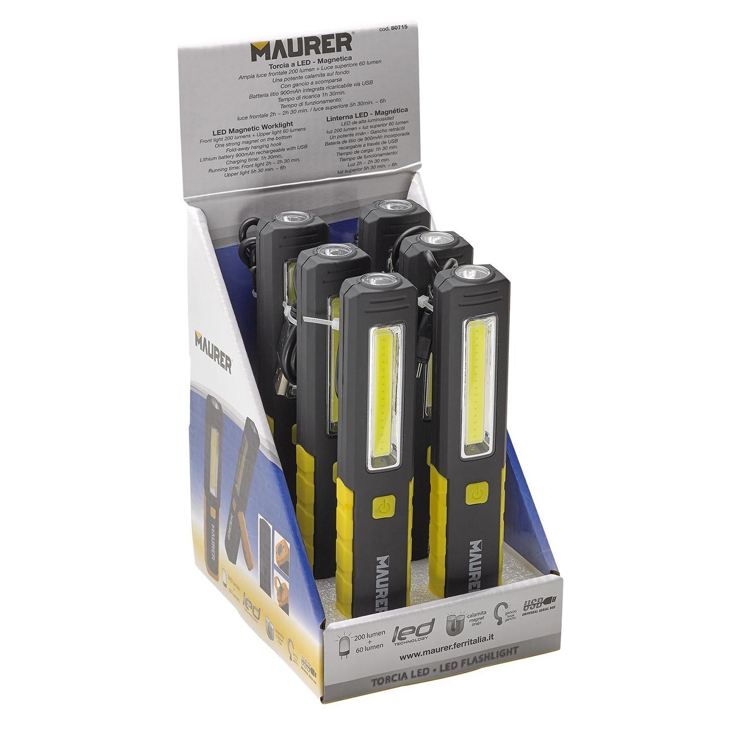 Linterna Led Multifunción Tipo Boligrafo Recargable (900 Mah) 200 Lumenes Con Iman, Gancho Y Soporte Ajustable.