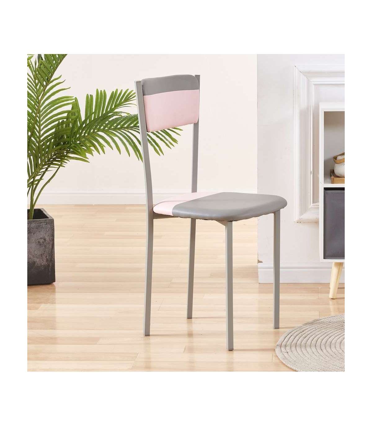 Pack De 4 Sillas Md-salar Tapizadas En Polipiel Gris/rosa Pastel, 89cm(alto) 43cm(ancho) 4_5